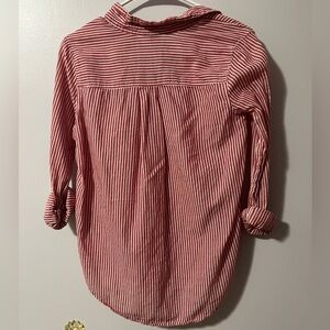 Women’s Red and White Striped Button Up